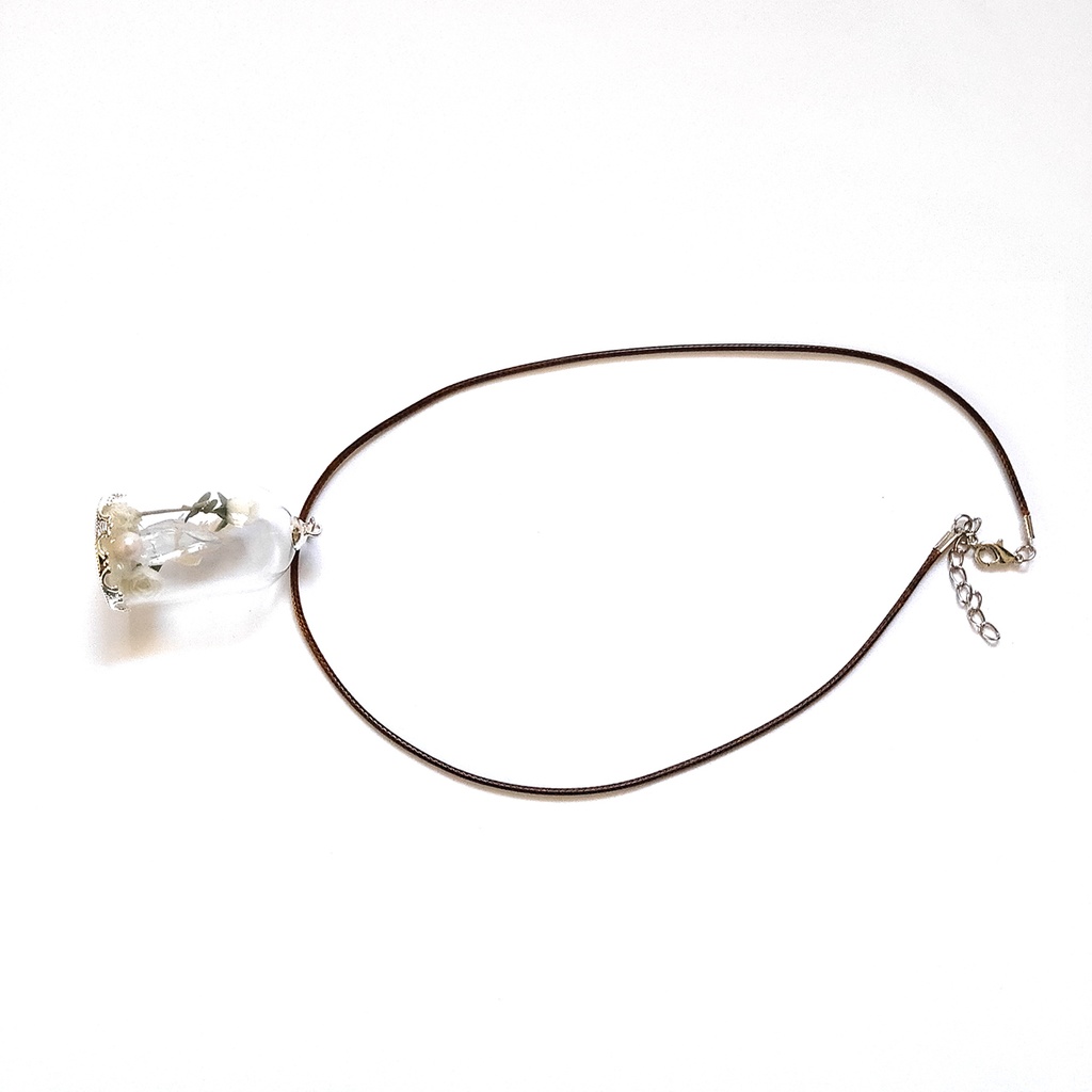 ガラスドームネックレス『パール×白』シルバー