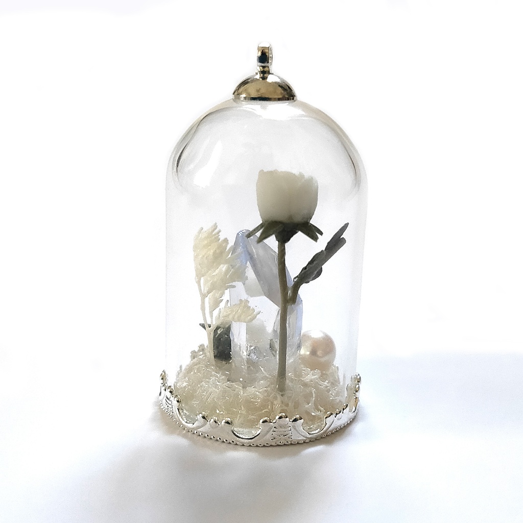 ガラスドームネックレス『パール×白』シルバー