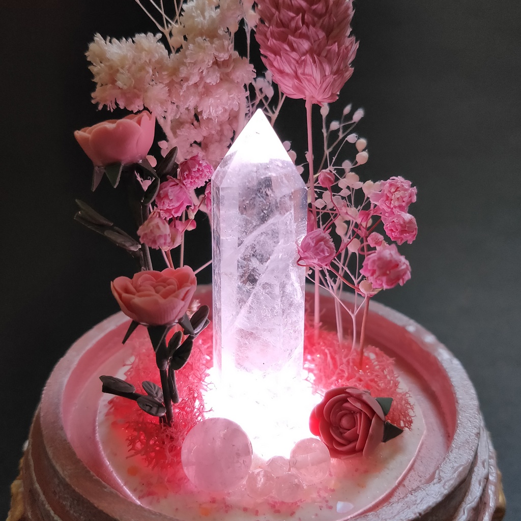 鉱物ランプ『ピンク』中サイズ・水晶・モルガナイト