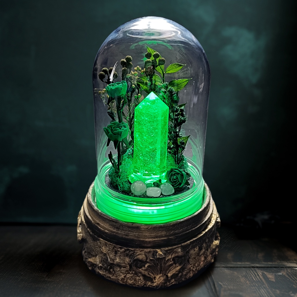 鉱物ランプ『緑』中サイズ・水晶・エメラルド・ヒスイ