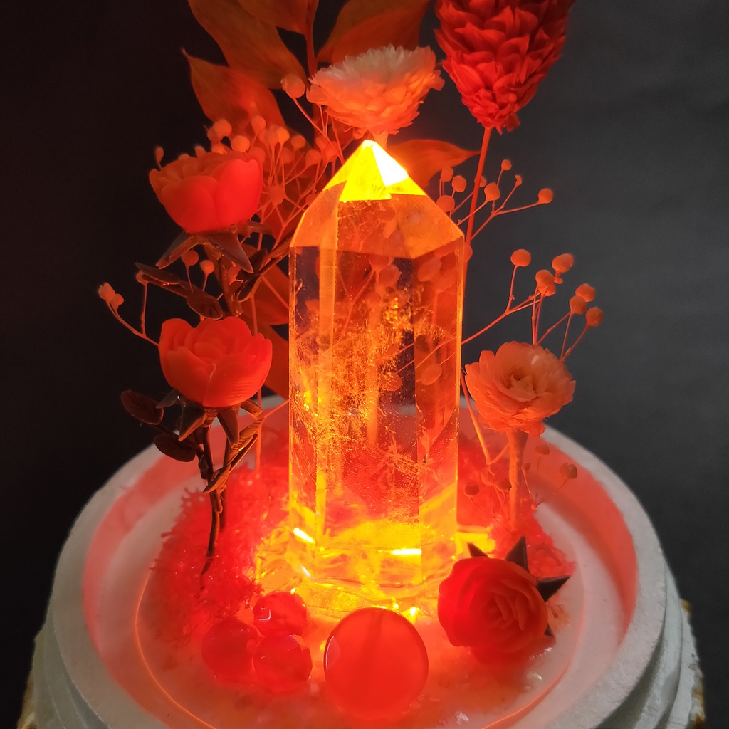 鉱物ランプ『オレンジ』中サイズ・水晶・カーネリアン