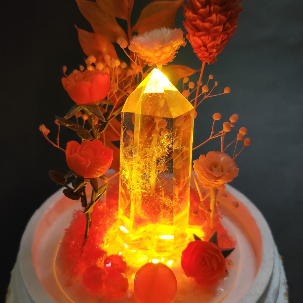 鉱物ランプ『オレンジ』中サイズ・水晶・カーネリアン