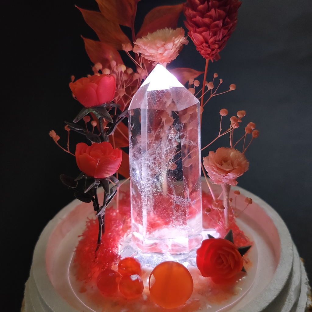 鉱物ランプ『オレンジ』中サイズ・水晶・カーネリアン