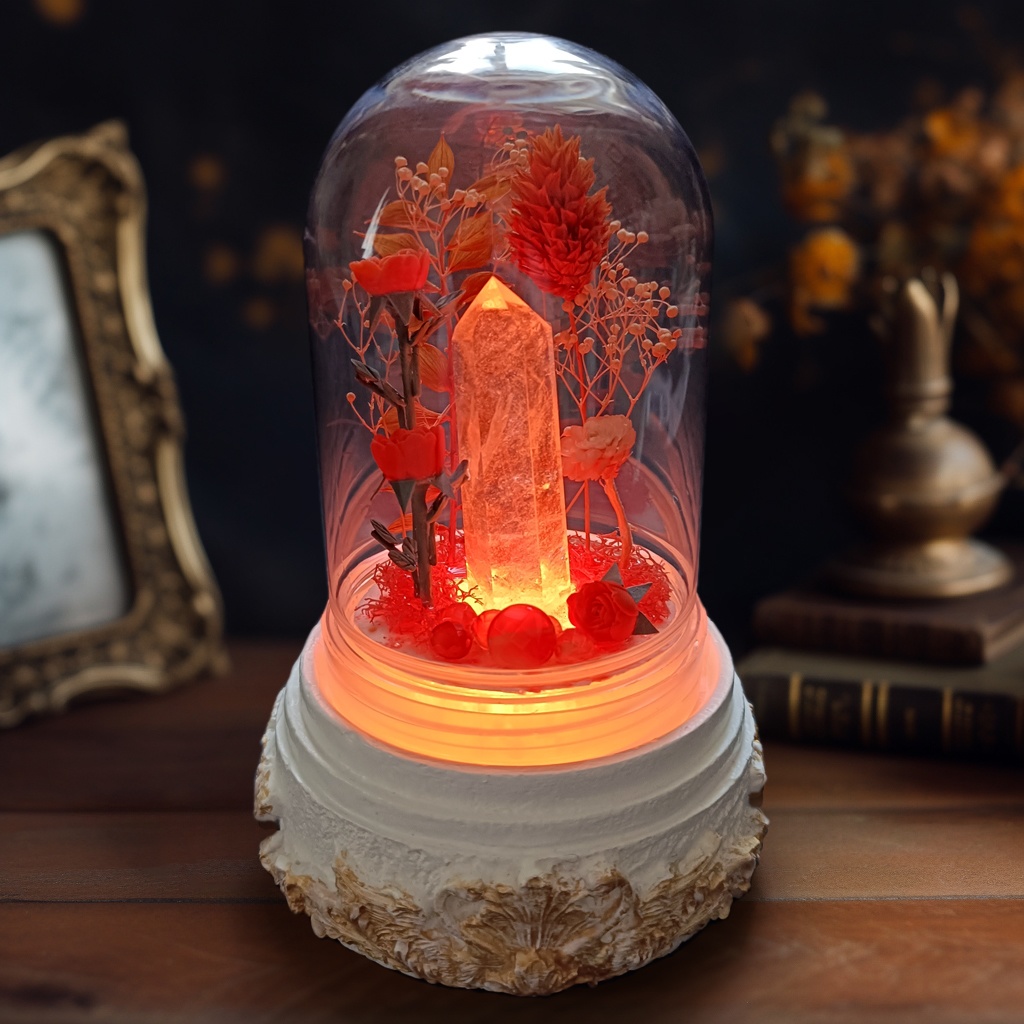 鉱物ランプ『オレンジ』中サイズ・水晶・カーネリアン