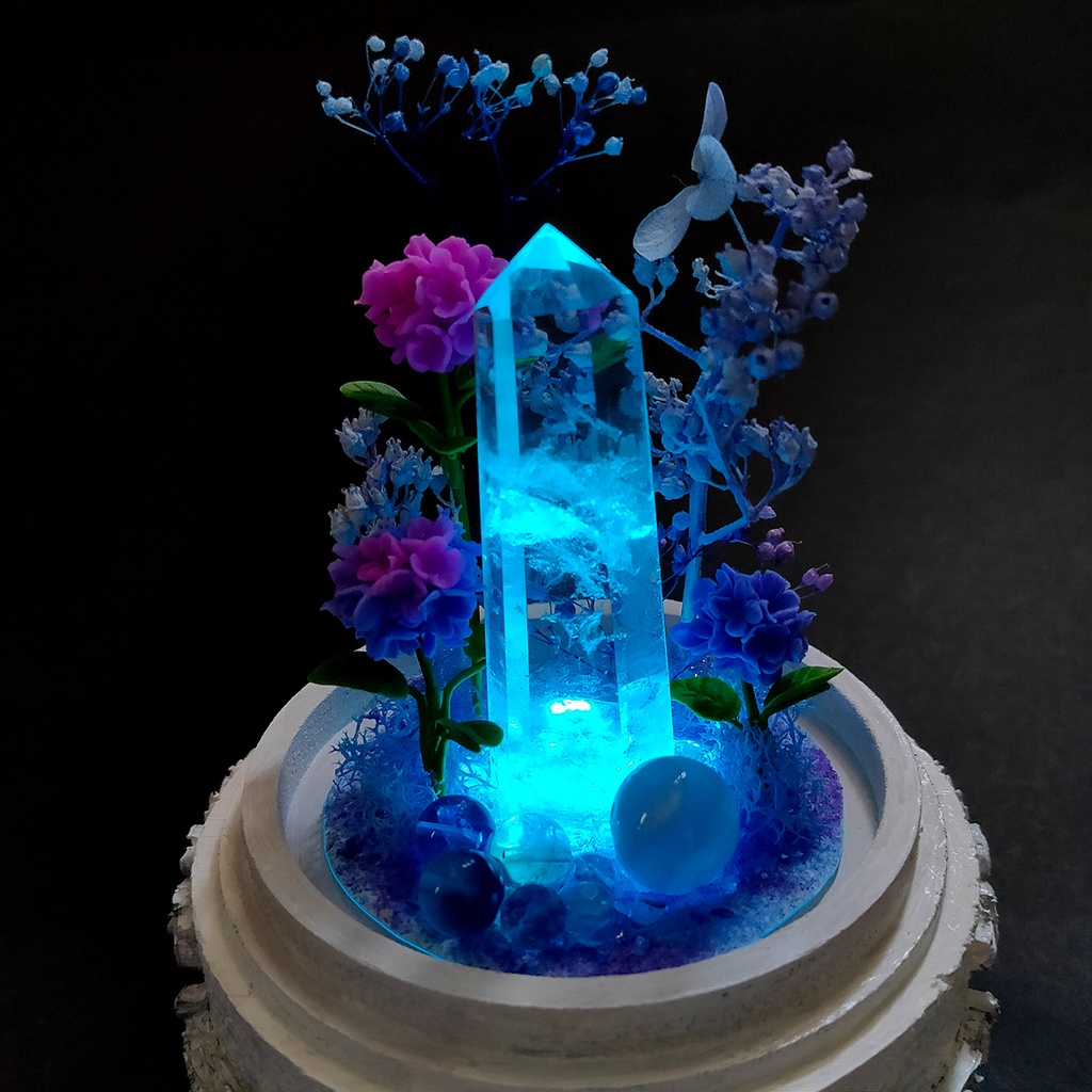 【期間限定・春】鉱物ランプ『紫陽花』中・水晶・リモコン切替点灯