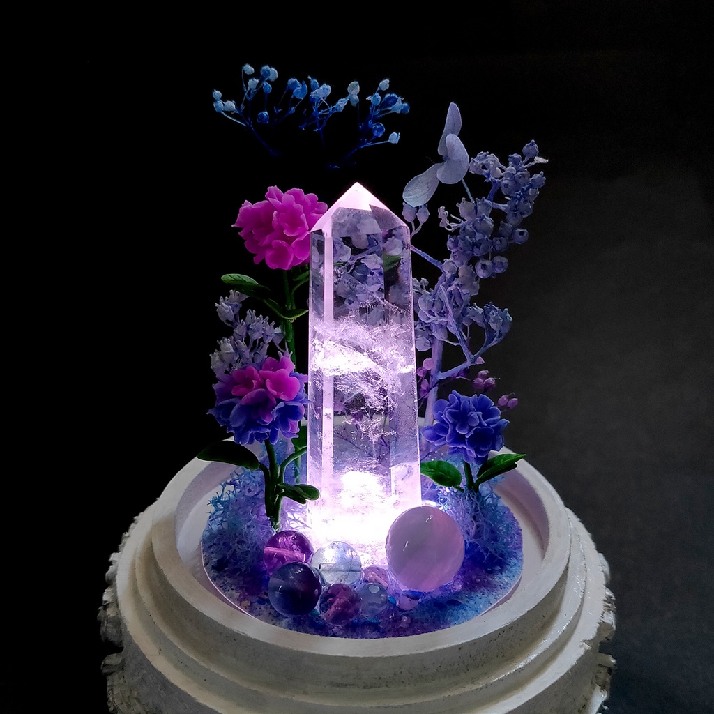 【期間限定・春】鉱物ランプ『紫陽花』中・水晶・リモコン切替点灯
