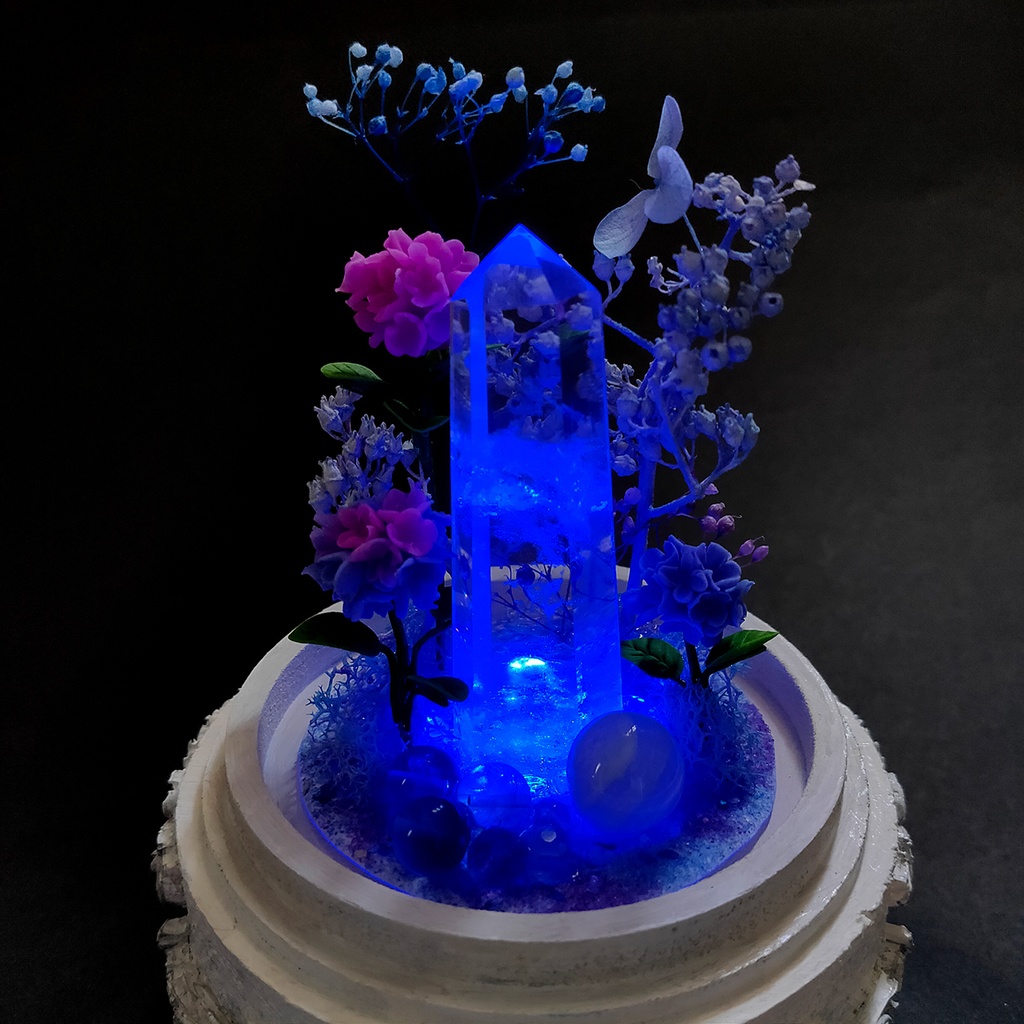 【期間限定・春】鉱物ランプ『紫陽花』中・水晶・リモコン切替点灯