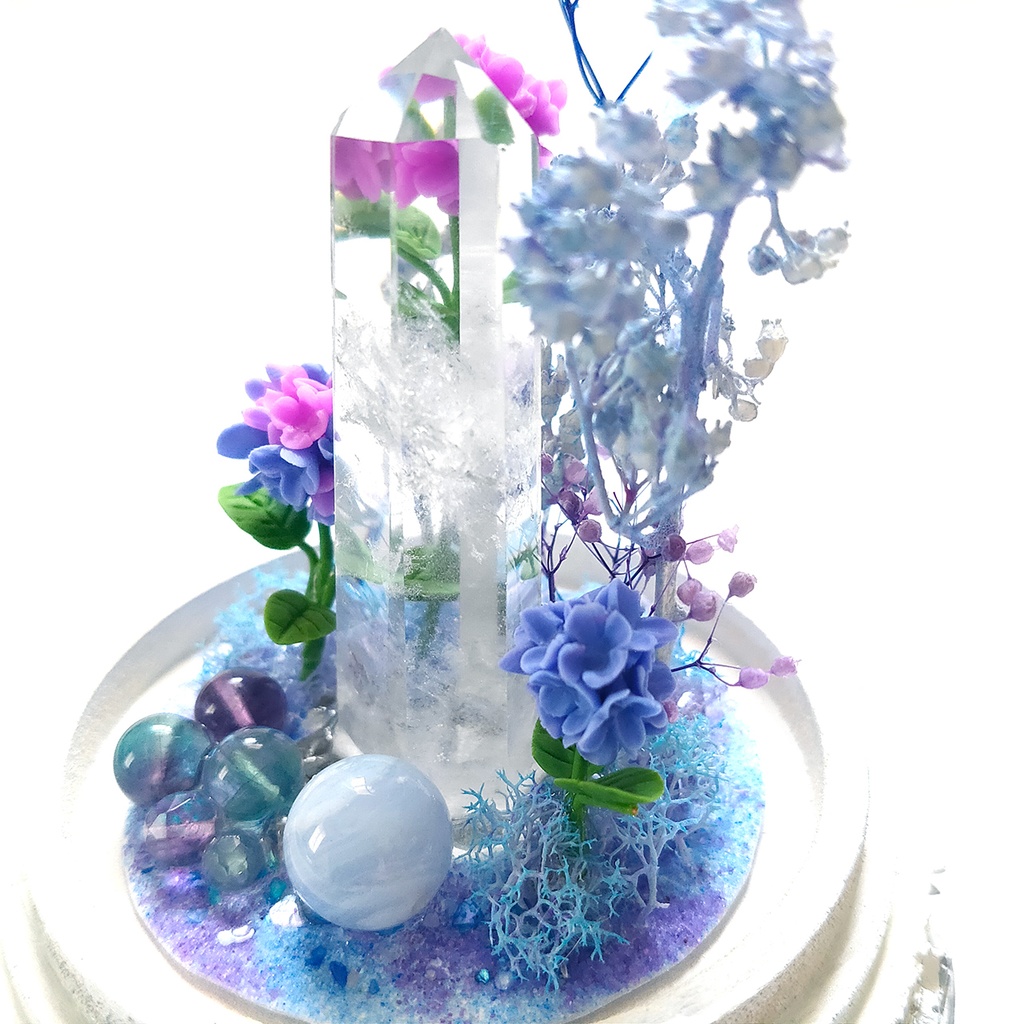 【期間限定・春】鉱物ランプ『紫陽花』中・水晶・リモコン切替点灯