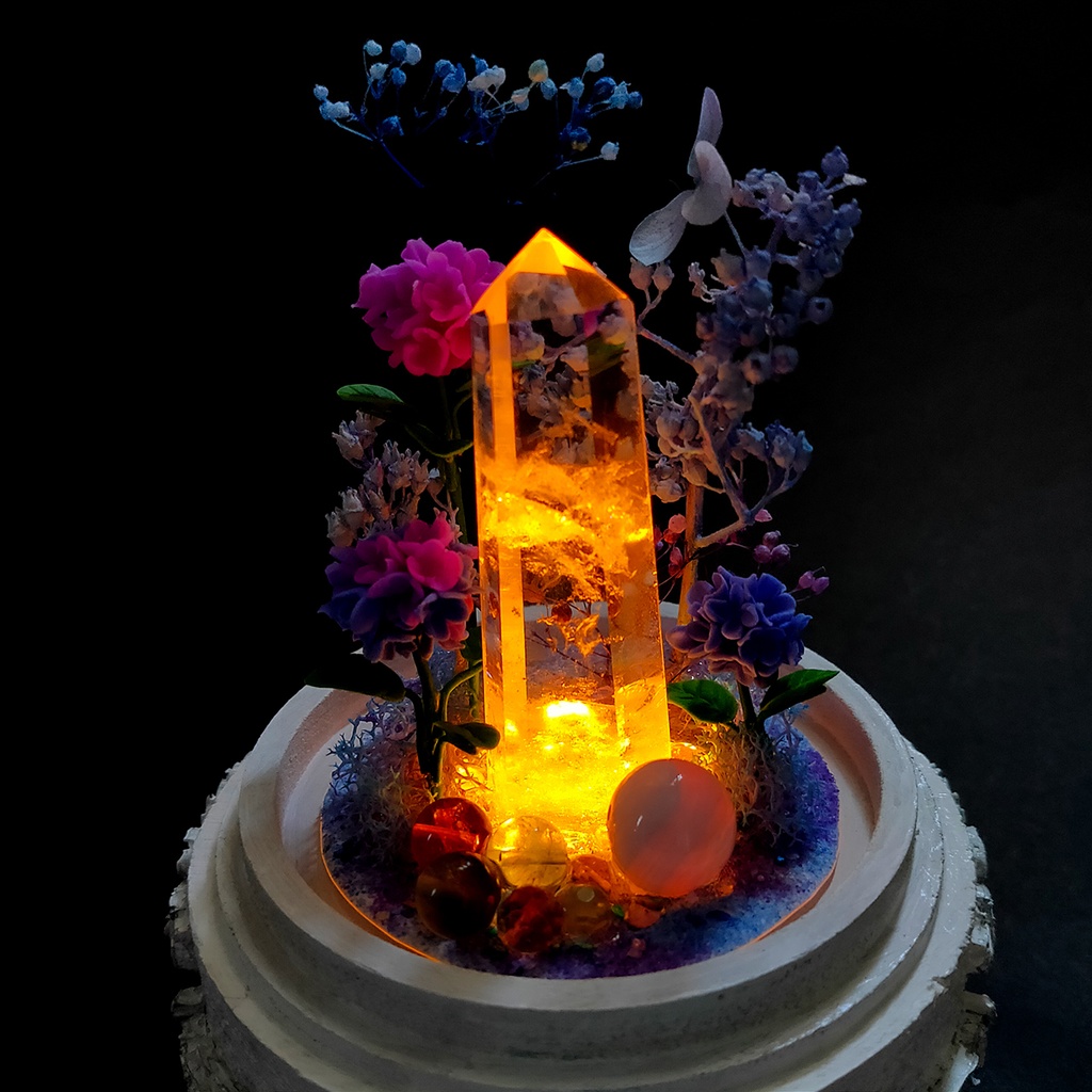 【期間限定・春】鉱物ランプ『紫陽花』中・水晶・リモコン切替点灯