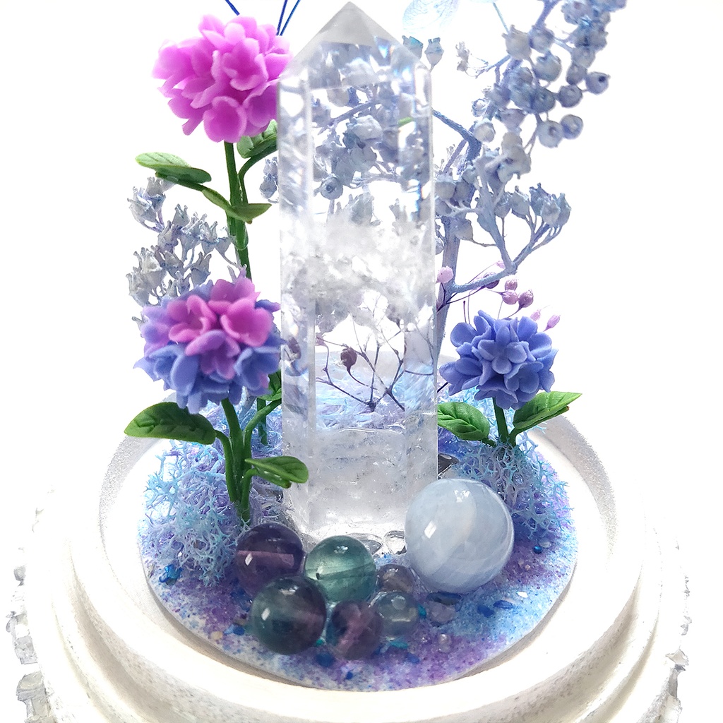 【期間限定・春】鉱物ランプ『紫陽花』中・水晶・リモコン切替点灯