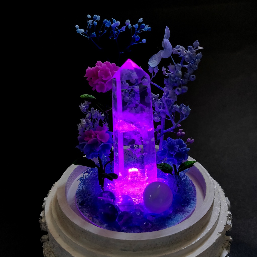 【期間限定・春】鉱物ランプ『紫陽花』中・水晶・リモコン切替点灯