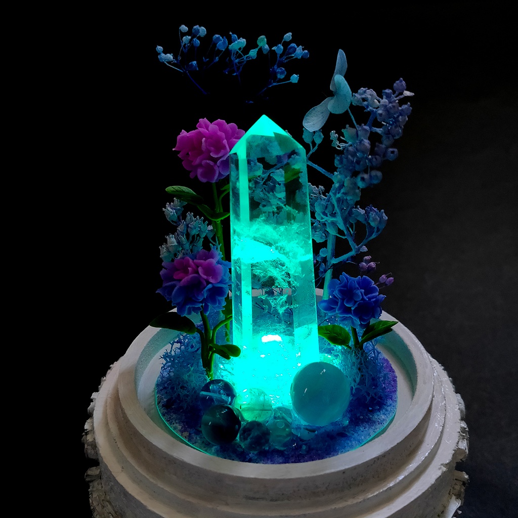 【期間限定・春】鉱物ランプ『紫陽花』中・水晶・リモコン切替点灯