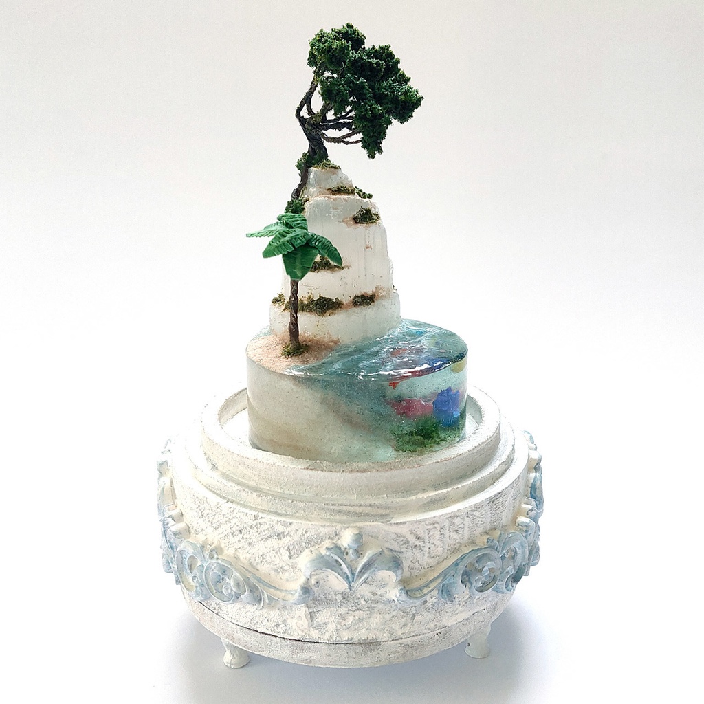 【期間限定・夏】鉱物ランプ『光る島と海』中・セレナイト・リモコン切替点灯