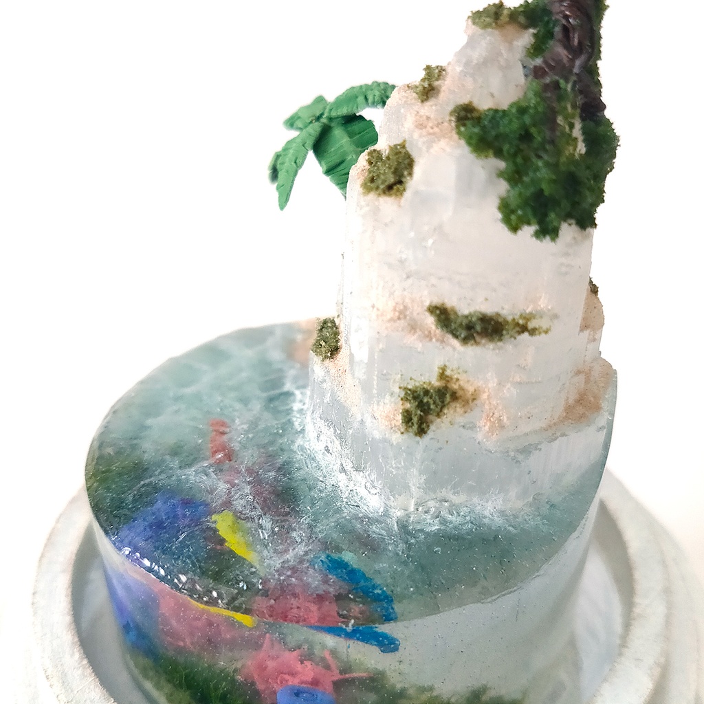 【期間限定・夏】鉱物ランプ『光る島と海』中・セレナイト・リモコン切替点灯