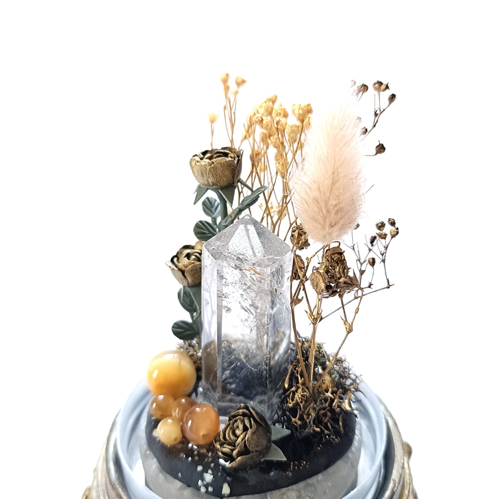 鉱物ランプ『ゴールド』中サイズ・水晶・タイガーアイ