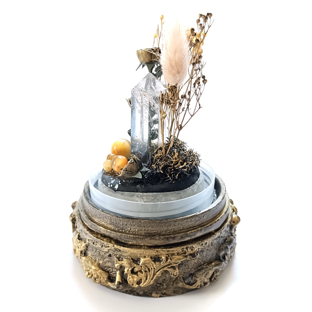 鉱物ランプ『ゴールド』中サイズ・水晶・タイガーアイ