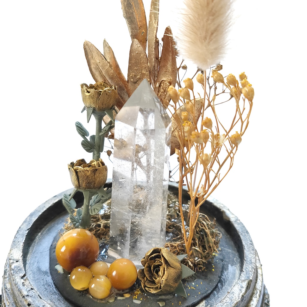 鉱物ランプ『ゴールド』中サイズ・水晶・タイガーアイ