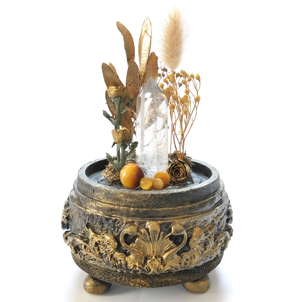 鉱物ランプ『ゴールド』中サイズ・水晶・タイガーアイ