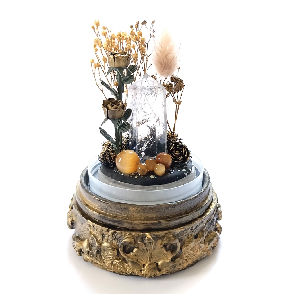 鉱物ランプ『ゴールド』中サイズ・水晶・タイガーアイ