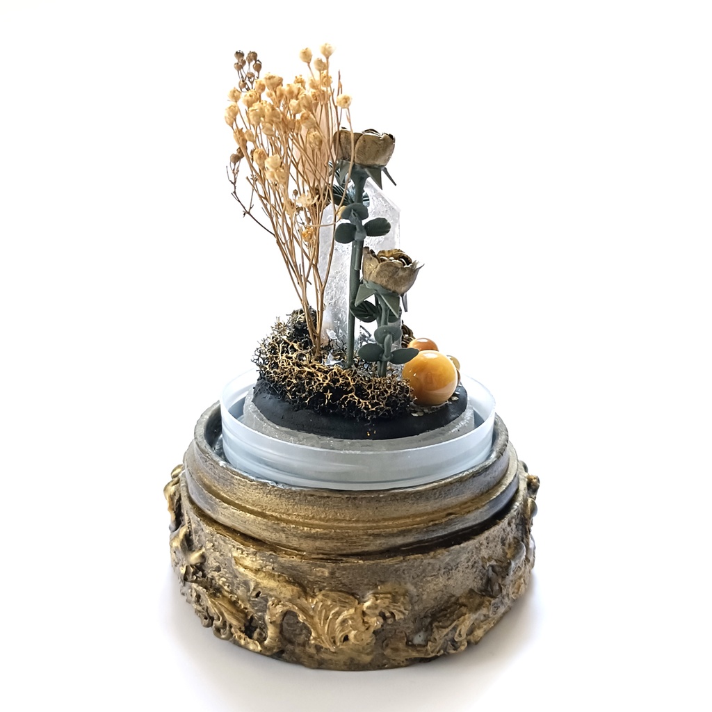 鉱物ランプ『ゴールド』中サイズ・水晶・タイガーアイ