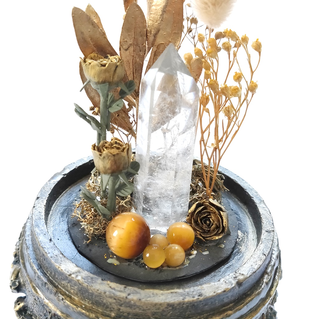 鉱物ランプ『ゴールド』中サイズ・水晶・タイガーアイ