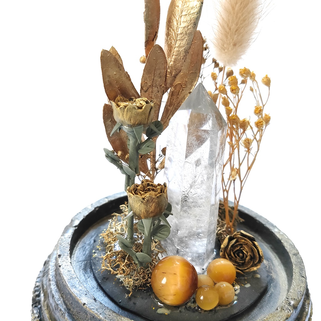 鉱物ランプ『ゴールド』中サイズ・水晶・タイガーアイ