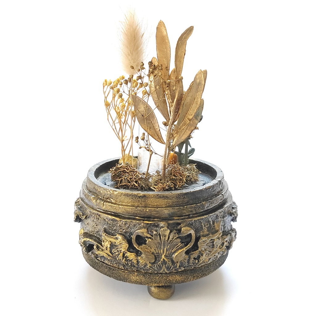 鉱物ランプ『ゴールド』中サイズ・水晶・タイガーアイ