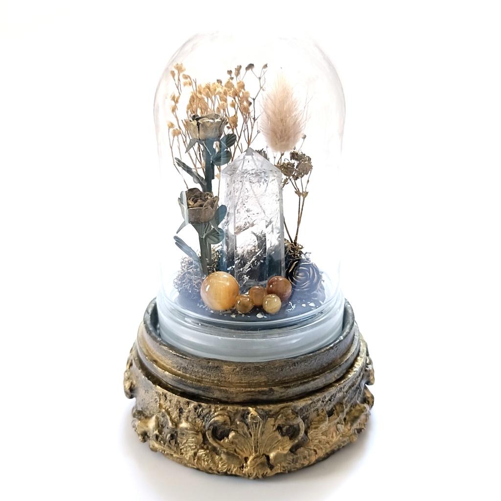 鉱物ランプ『ゴールド』中サイズ・水晶・タイガーアイ