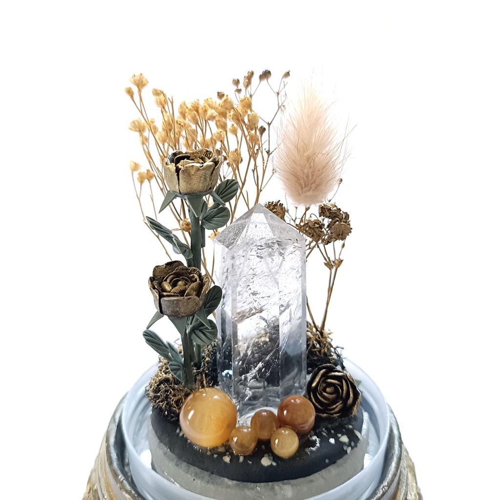 鉱物ランプ『ゴールド』中サイズ・水晶・タイガーアイ