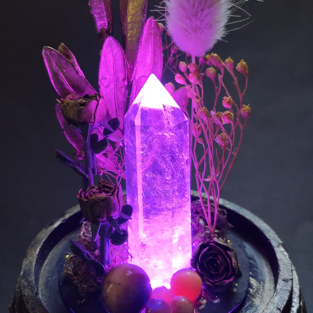 鉱物ランプ『ゴールド』中サイズ・水晶・タイガーアイ