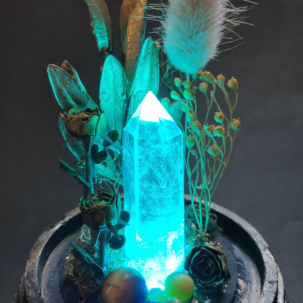 鉱物ランプ『ゴールド』中サイズ・水晶・タイガーアイ