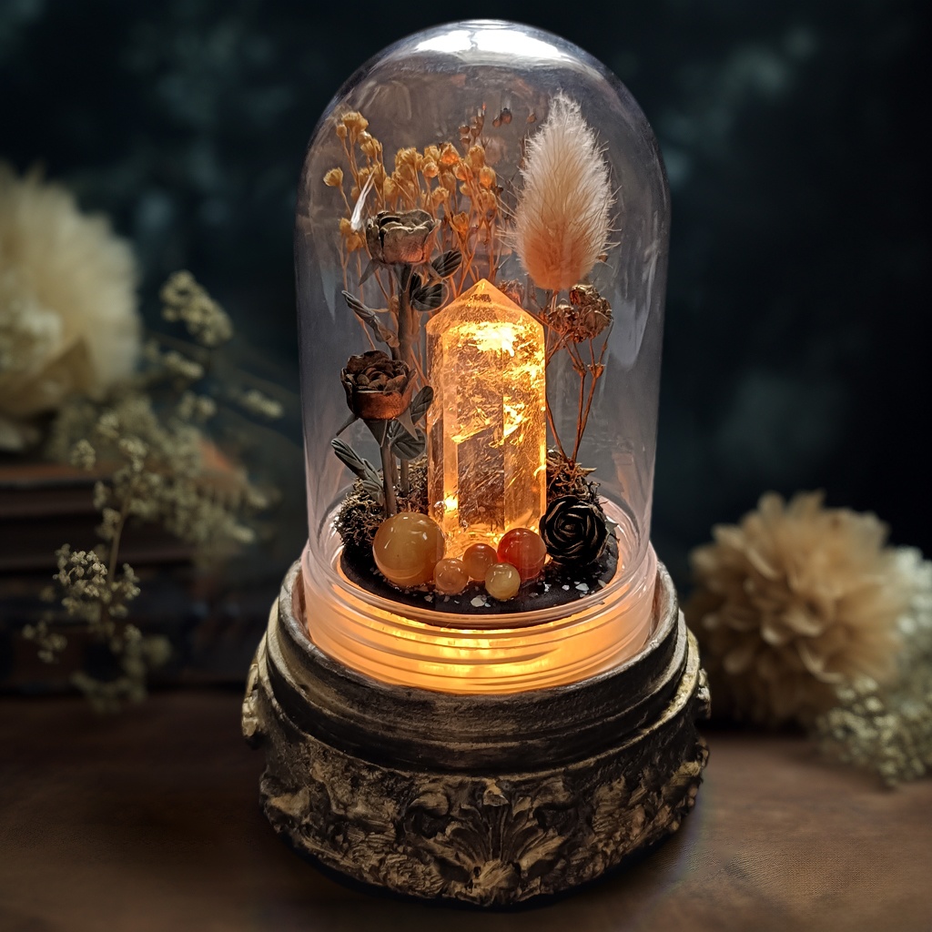 鉱物ランプ『ゴールド』中サイズ・水晶・タイガーアイ