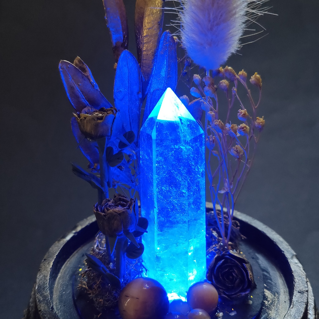 鉱物ランプ『ゴールド』中サイズ・水晶・タイガーアイ