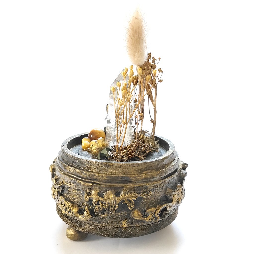 鉱物ランプ『ゴールド』中サイズ・水晶・タイガーアイ