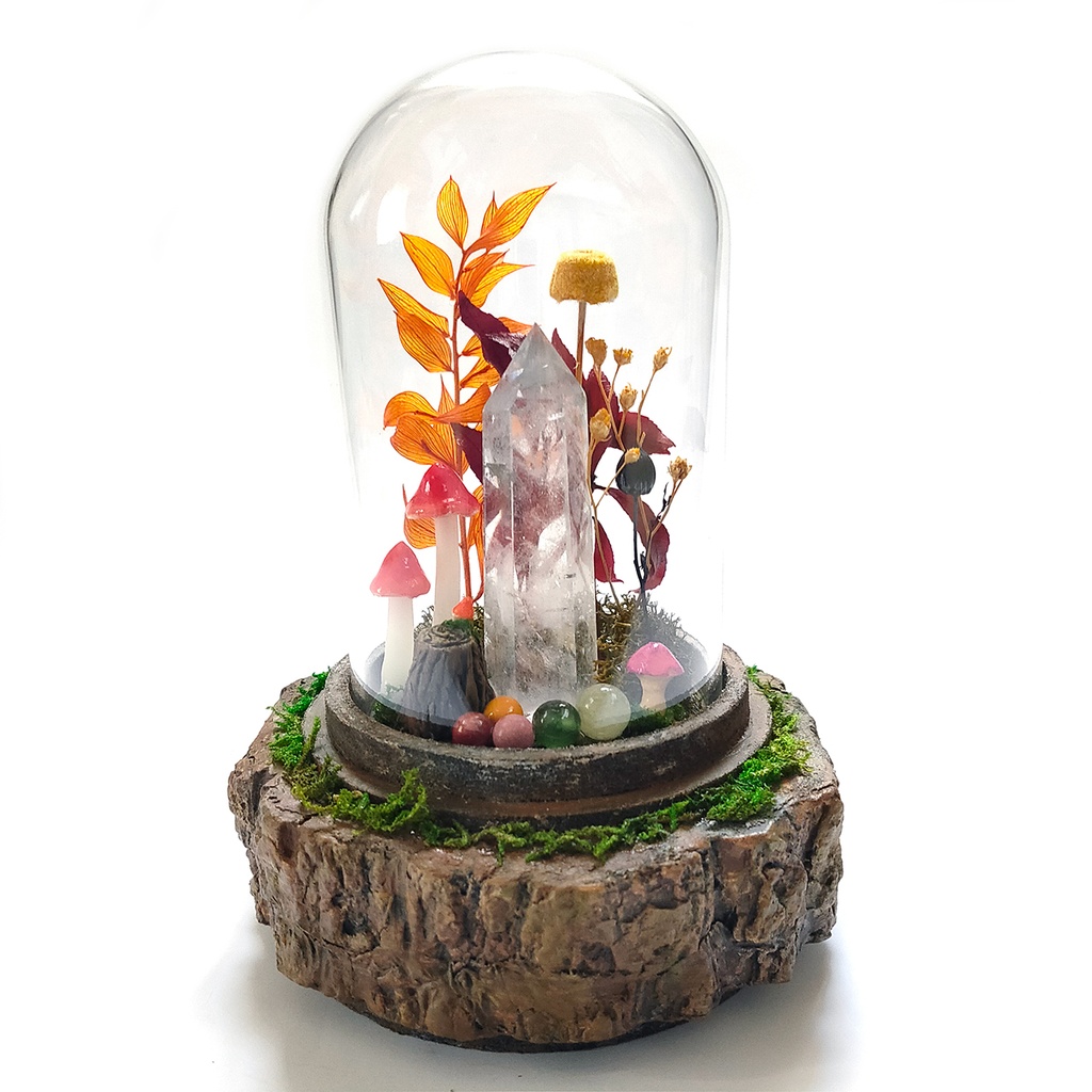 【期間限定・秋】鉱物ランプ『秋とキノコ』中・水晶・リモコン切替点灯