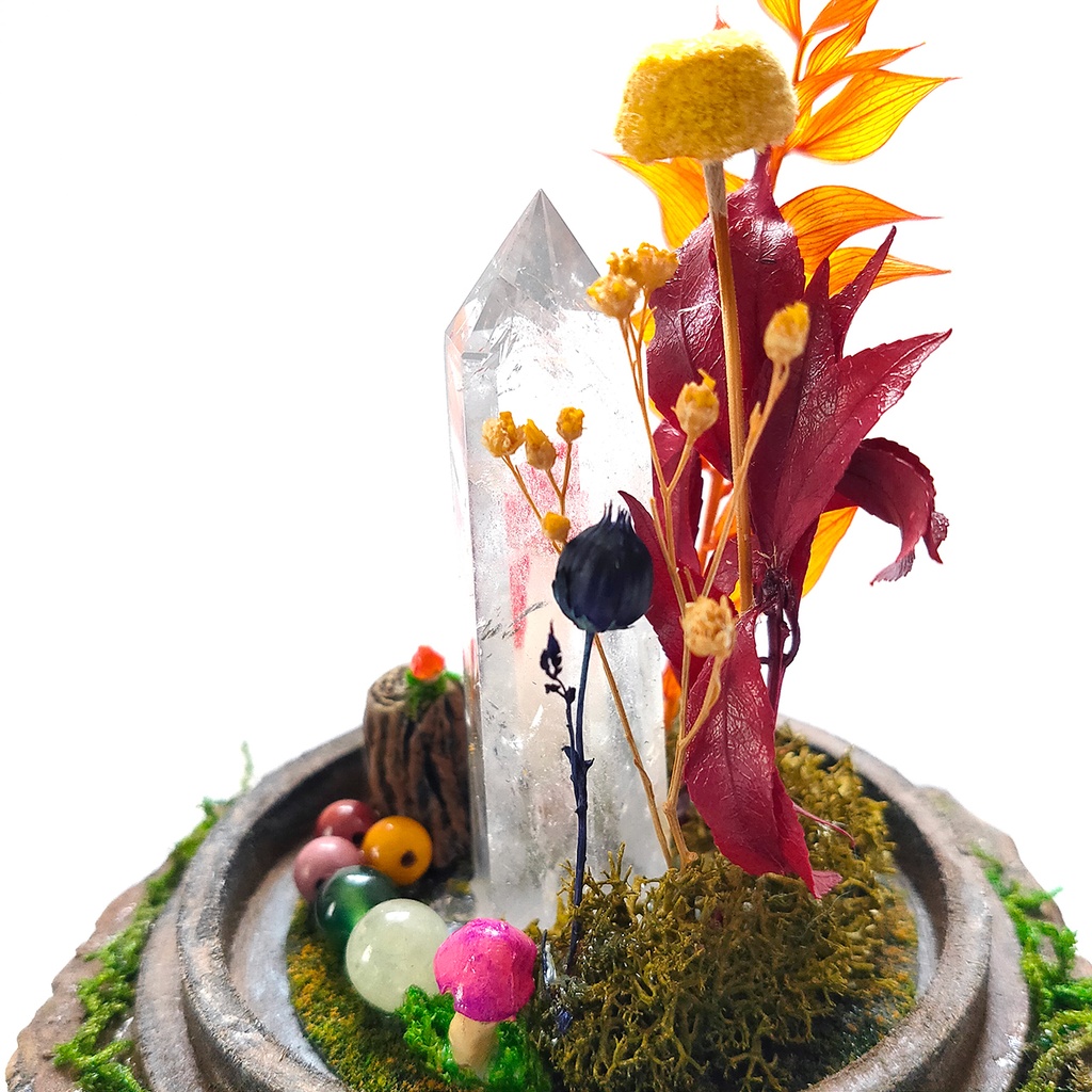 【期間限定・秋】鉱物ランプ『秋とキノコ』中・水晶・リモコン切替点灯