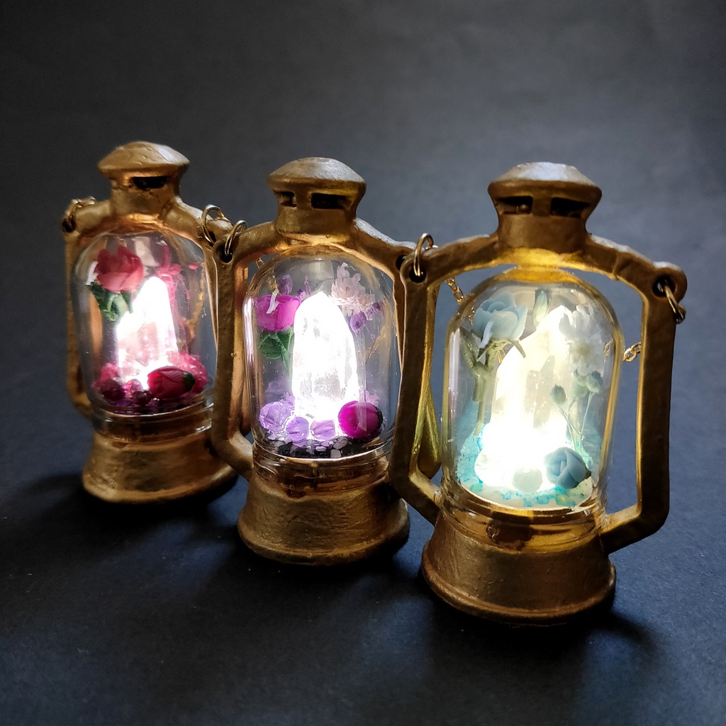 「誕生石×色」ランプ型ライトネックレス『赤、紫、水色』