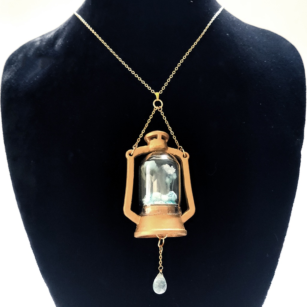 「誕生石×色」ランプ型ライトネックレス『赤、紫、水色』