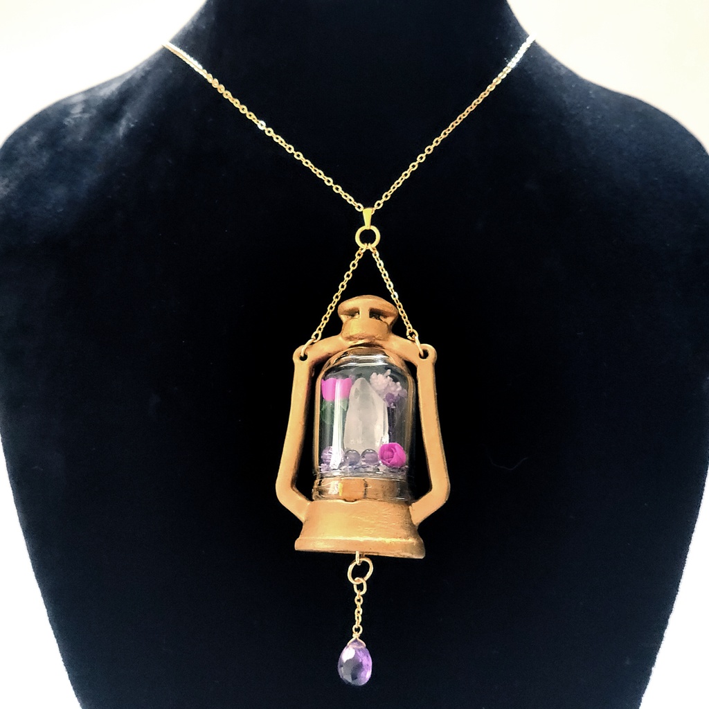 「誕生石×色」ランプ型ライトネックレス『赤、紫、水色』