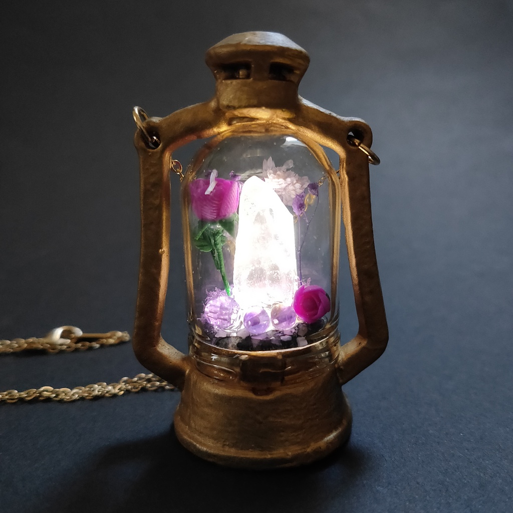 「誕生石×色」ランプ型ライトネックレス『赤、紫、水色』