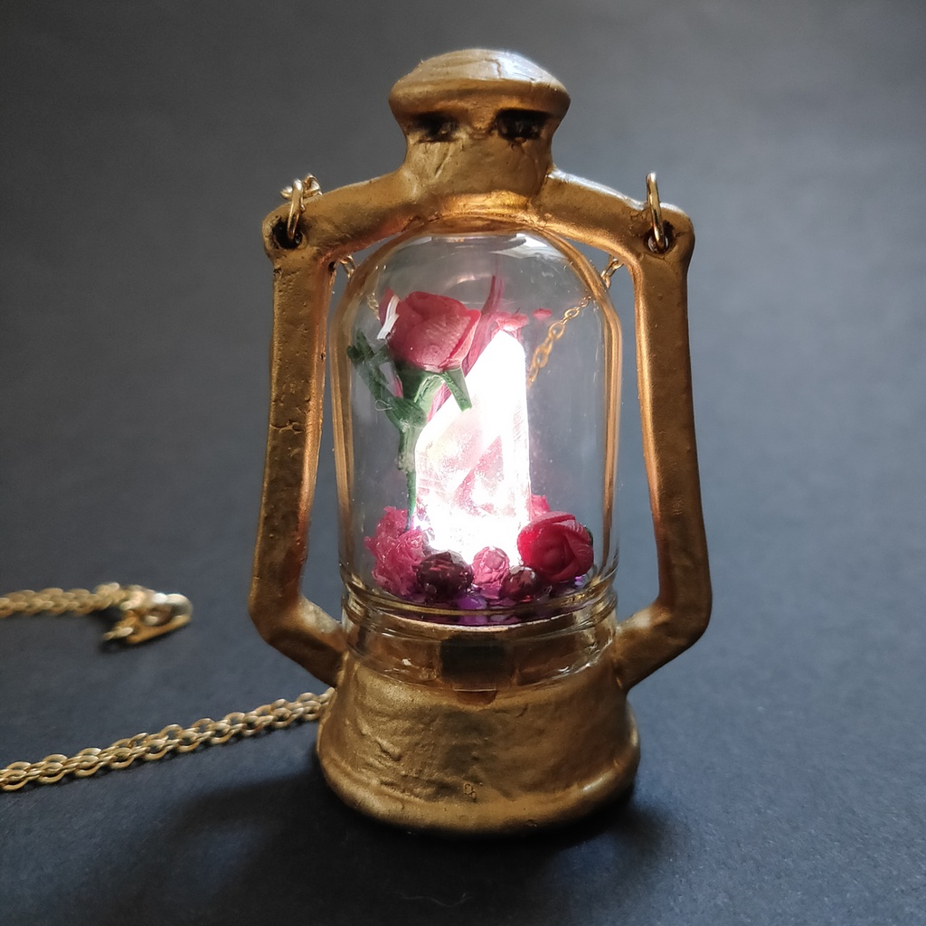 「誕生石×色」ランプ型ライトネックレス『赤、紫、水色』