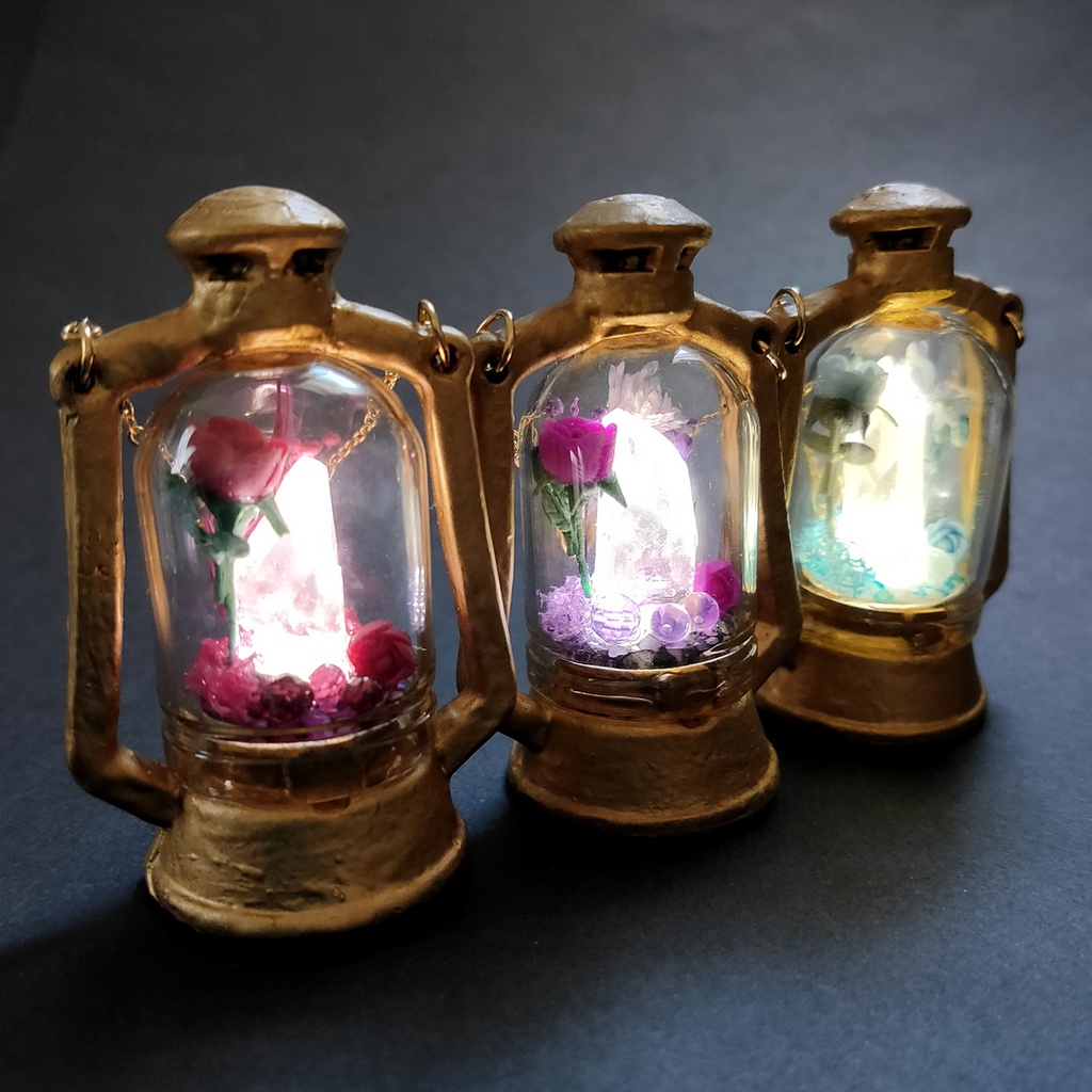 「誕生石×色」ランプ型ライトネックレス『赤、紫、水色』