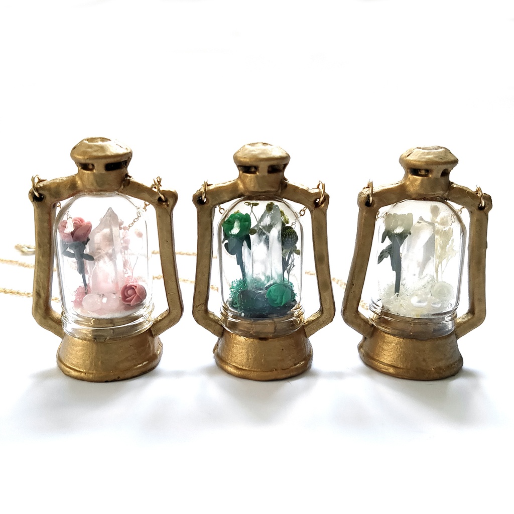 「誕生石×色」ランプ型ライトネックレス『ピンク、緑、白』