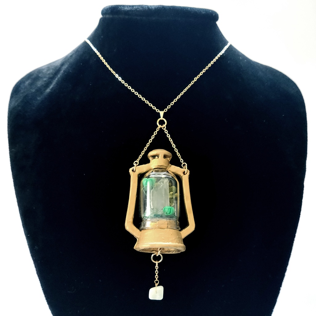 「誕生石×色」ランプ型ライトネックレス『ピンク、緑、白』