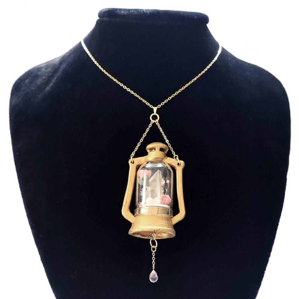 「誕生石×色」ランプ型ライトネックレス『ピンク、緑、白』