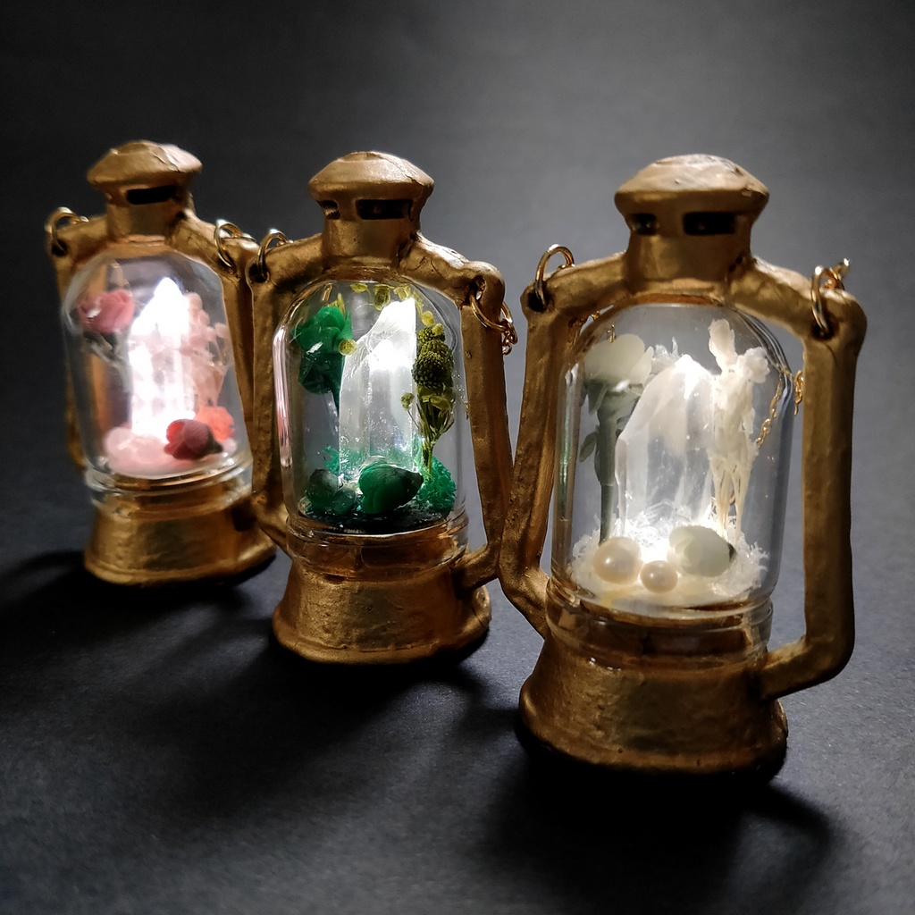 「誕生石×色」ランプ型ライトネックレス『ピンク、緑、白』