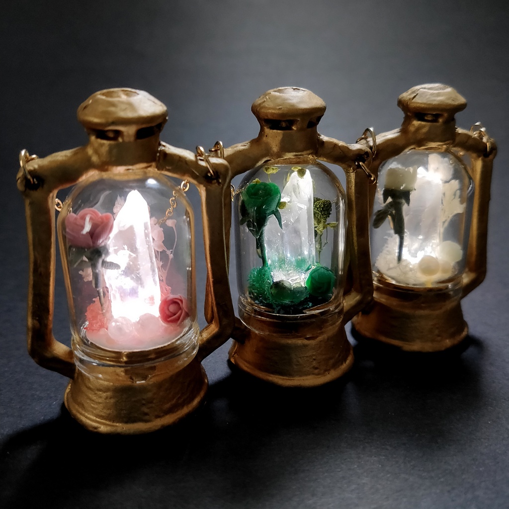 「誕生石×色」ランプ型ライトネックレス『ピンク、緑、白』