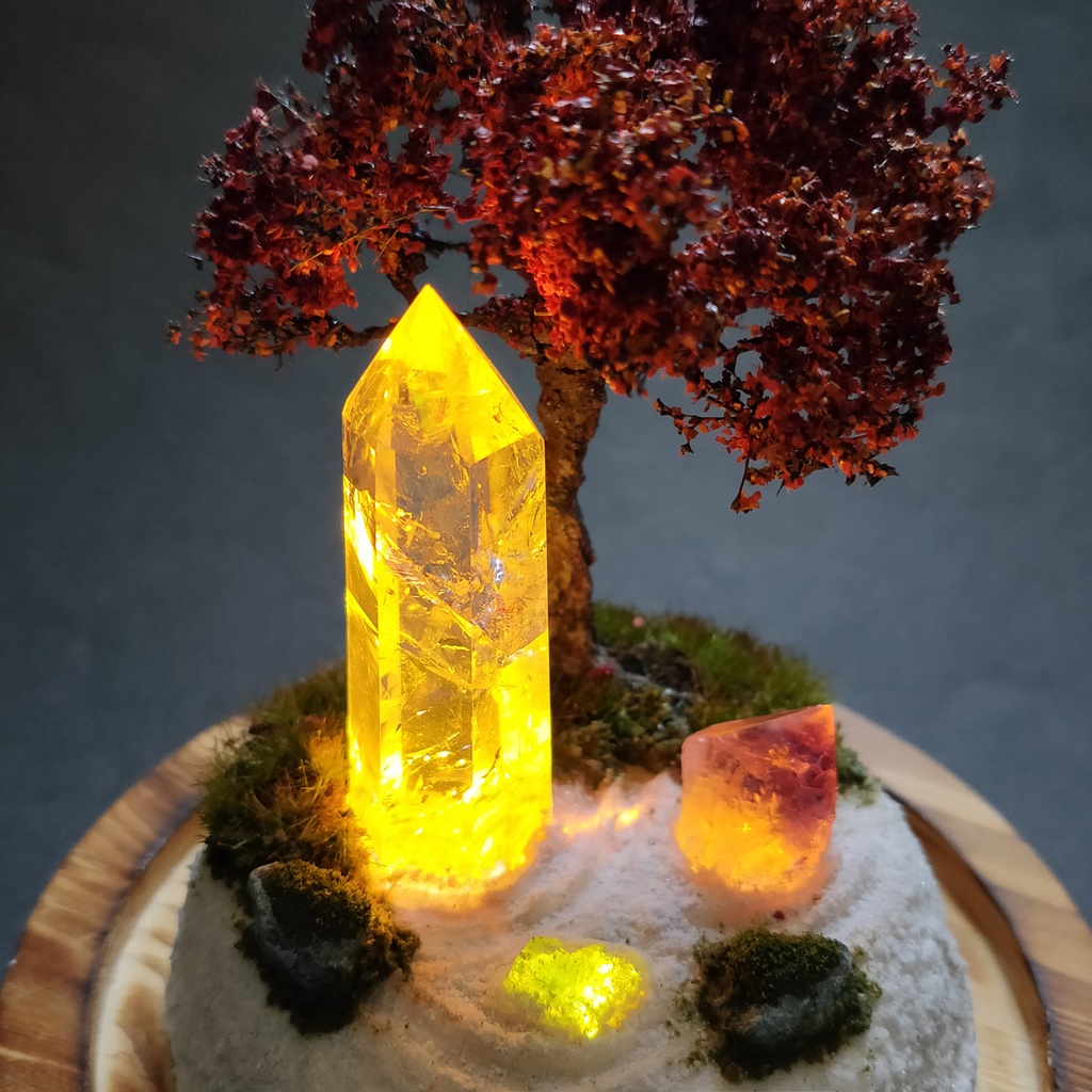 鉱物ランプ『水晶庭園-秋の庭-』大・水晶・リモコン切替点灯