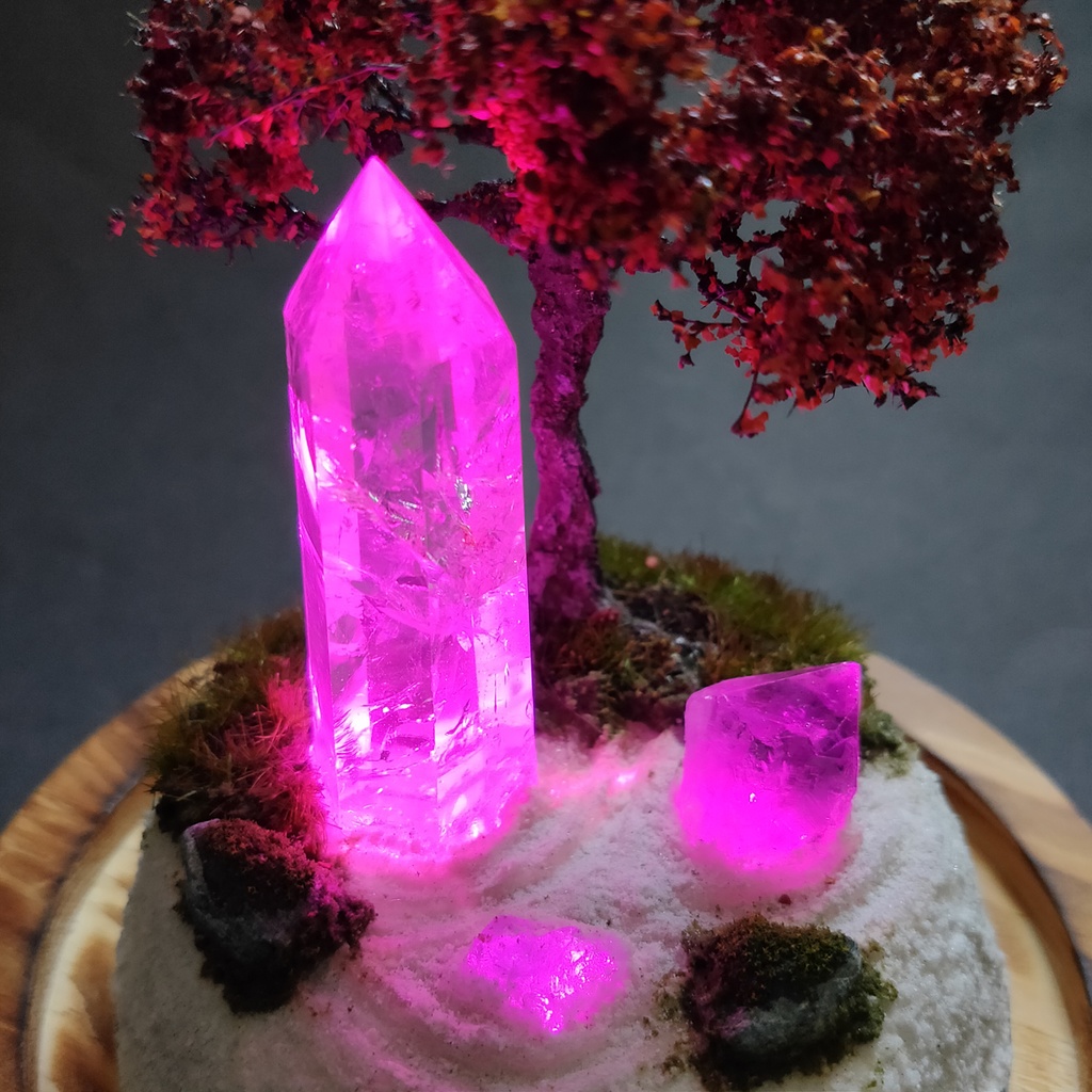 鉱物ランプ『水晶庭園-秋の庭-』大・水晶・リモコン切替点灯