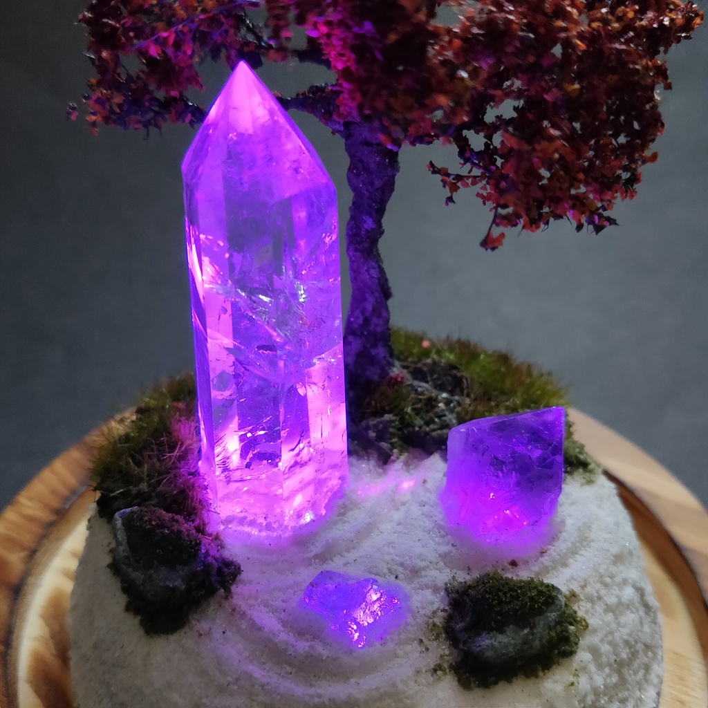 鉱物ランプ『水晶庭園-秋の庭-』大・水晶・リモコン切替点灯